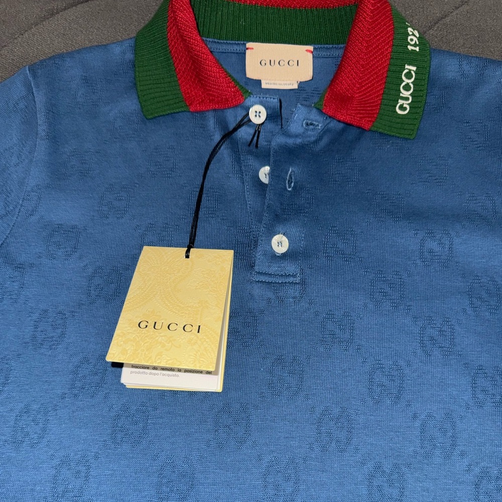 Authentic Gucci Polo with Blue, Red, and Green Accents